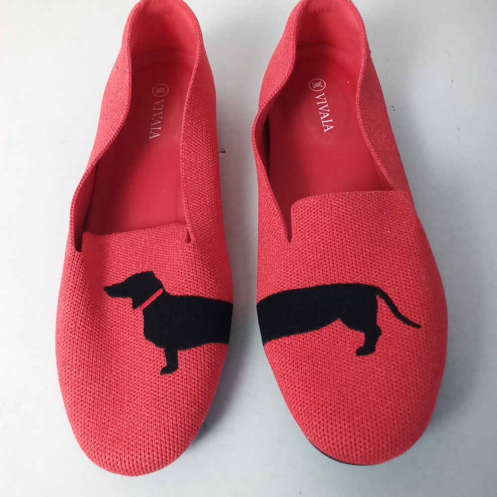 Vivaia Aubrey Loafers Dachshund Dog Design Coral Red Comfort 40.5 NWOT - Picture 9 of 9